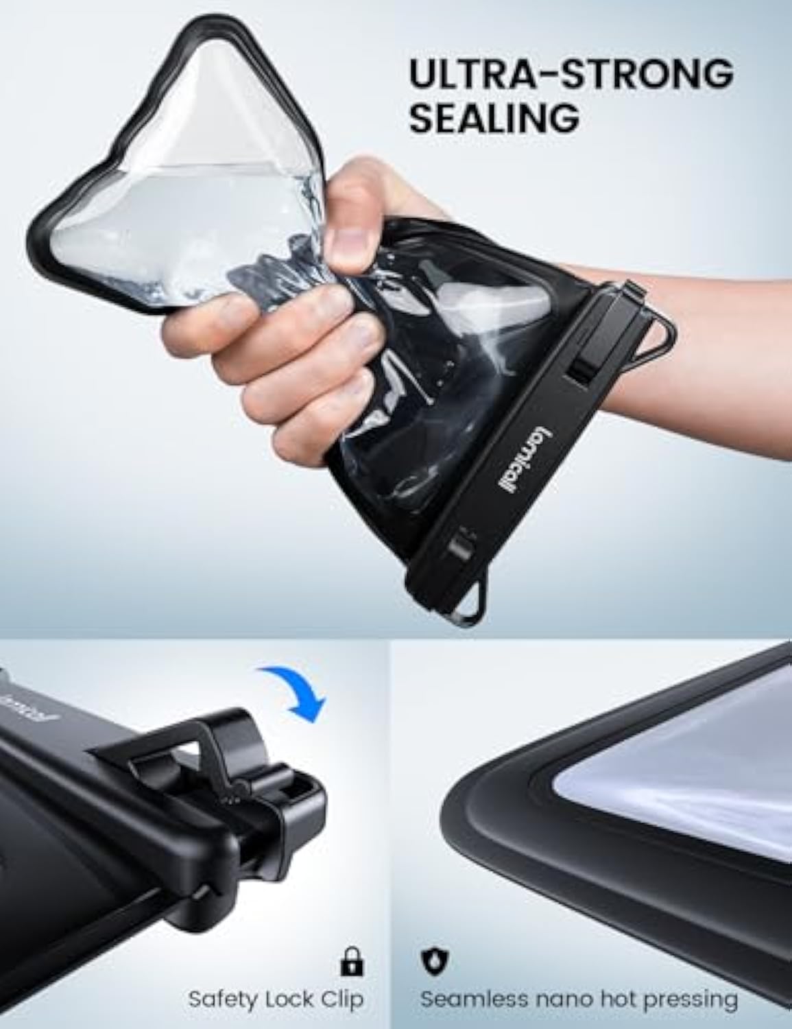 Phone Pouch Case - [Double Space] IPX8 Water Proof Cell Phone Dry Bag with Lanyard, Beach Cruise Ship Essentials for iPhone 16 15 14 13 Pro Max, Galaxy S25 S24, 4-7.5" Black
